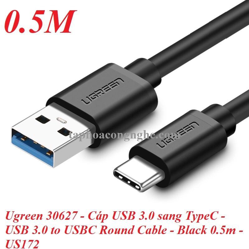 Ugreen 30627 0.5M màu Đen Cáp USB TypeC sang USB 3.0 cáp tròn US172 30030627